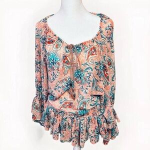 NWOT Moda International Peasant Blouse Medium Pink/Green Y2K